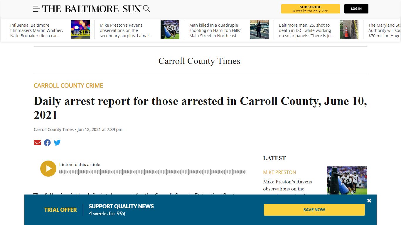 Daily arrest report for those arrested in Carroll County ...