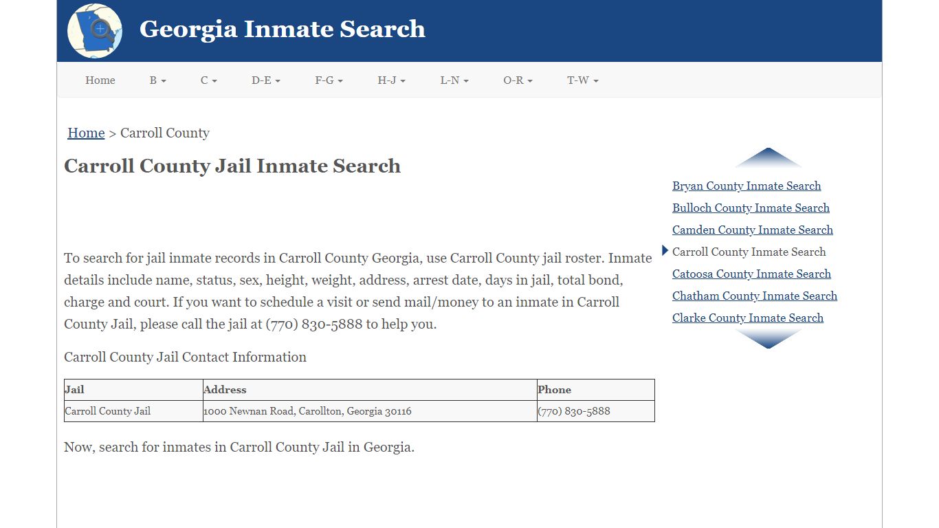 Carroll County Jail Inmate Search